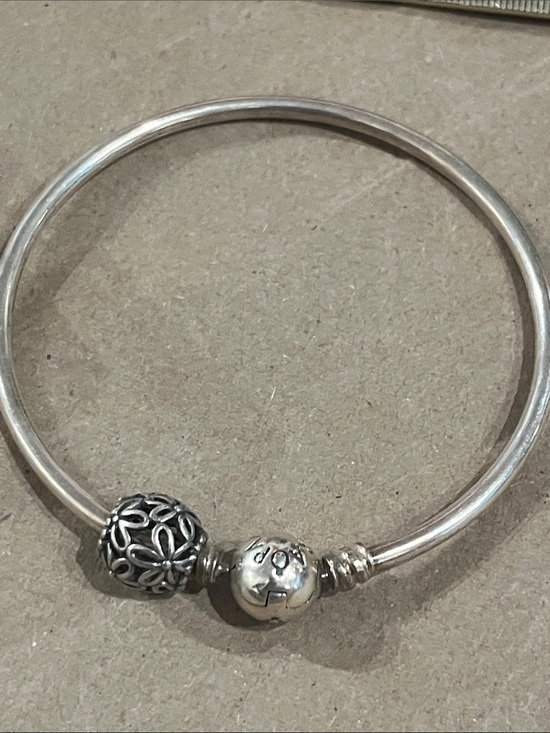 Pandora Jewelry - Pandora marked Sterling Silver Floral Charm Bangle Bracelet - Silver